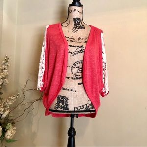 ~OnTwelfth~ pink cardigan with lace on sleeves.